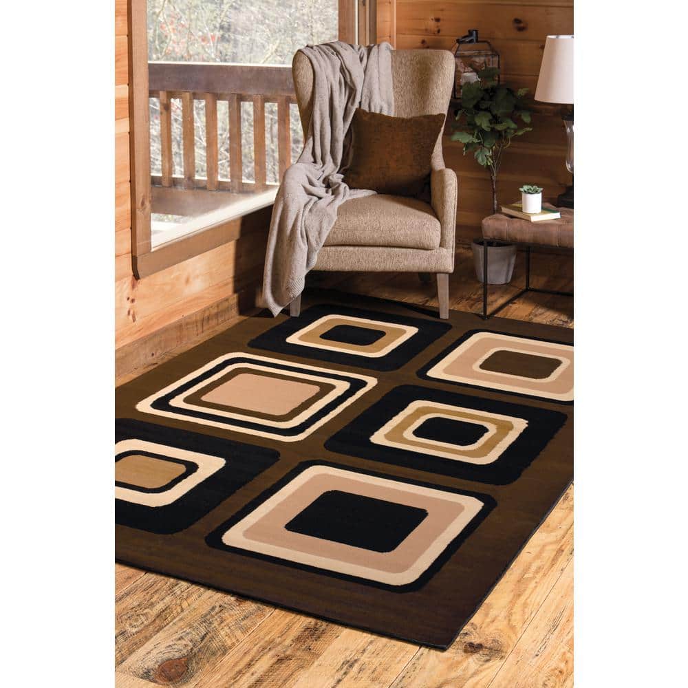 Dallas Geometric Brown Synthetic 8' x 10' Easy-Care Area Rug