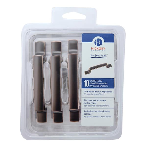 HICKORY HARDWARE Project Pack Collection 3 in. (76 mm) C/C Oil-Rubbed Bronze Highlighted Cabinet Door and Drawer Pull (10-Pack)