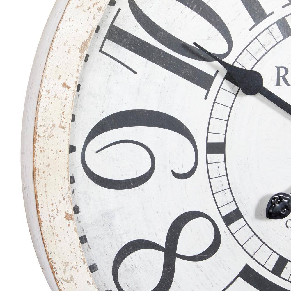 24" Distressed White Wooden Vintage Round Wall Clock