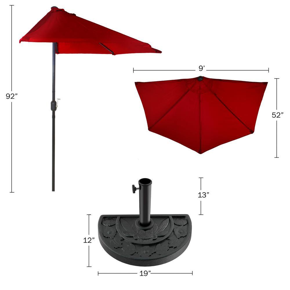 Ruby Red 9ft Half Round Outdoor Patio Umbrella with Crank