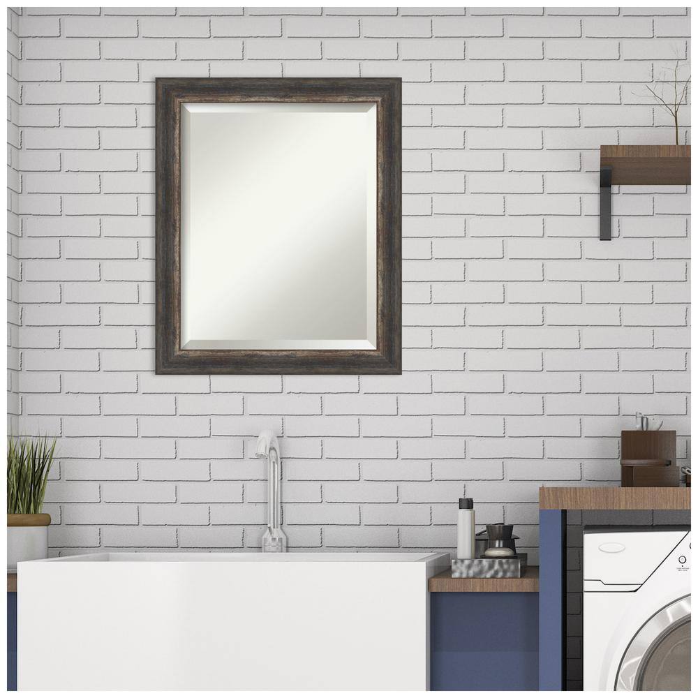Rustic Charcoal Wood Framed Rectangular Bathroom Vanity Mirror