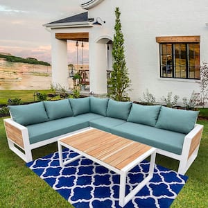 Denver 5-Piece Aluminum Outdoor Patio Sectional Sofa Set with Cast Breeze Acrylic Cushions