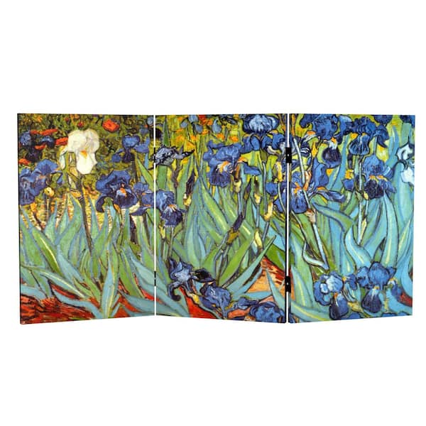 RED LANTERN 2 ft. Short Works of Van Gogh Canvas 3-Panel Folding Screen