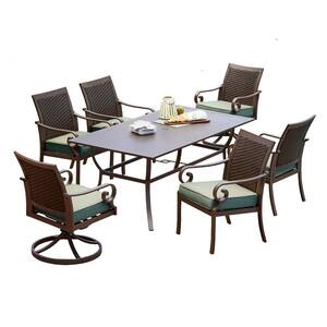 Milano 7-Piece Aluminum Outdoor Dining Set with Teal Cushions