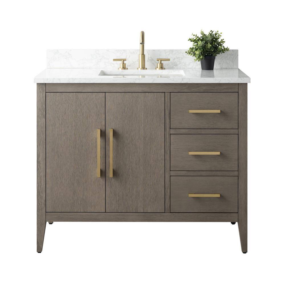 42'' Driftwood Gray Single Bathroom Vanity with Marble Top