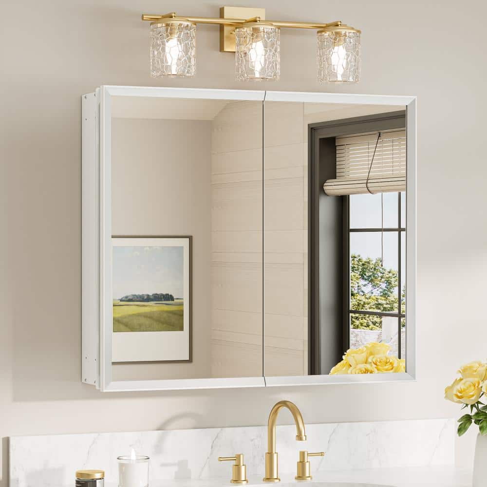 30 in. W x 26 in. H Rectangular Aluminum Framed Recessed or Surface Mounted Bathroom Medicine Cabinet with Mirror,White price history on PriceWatchPro
