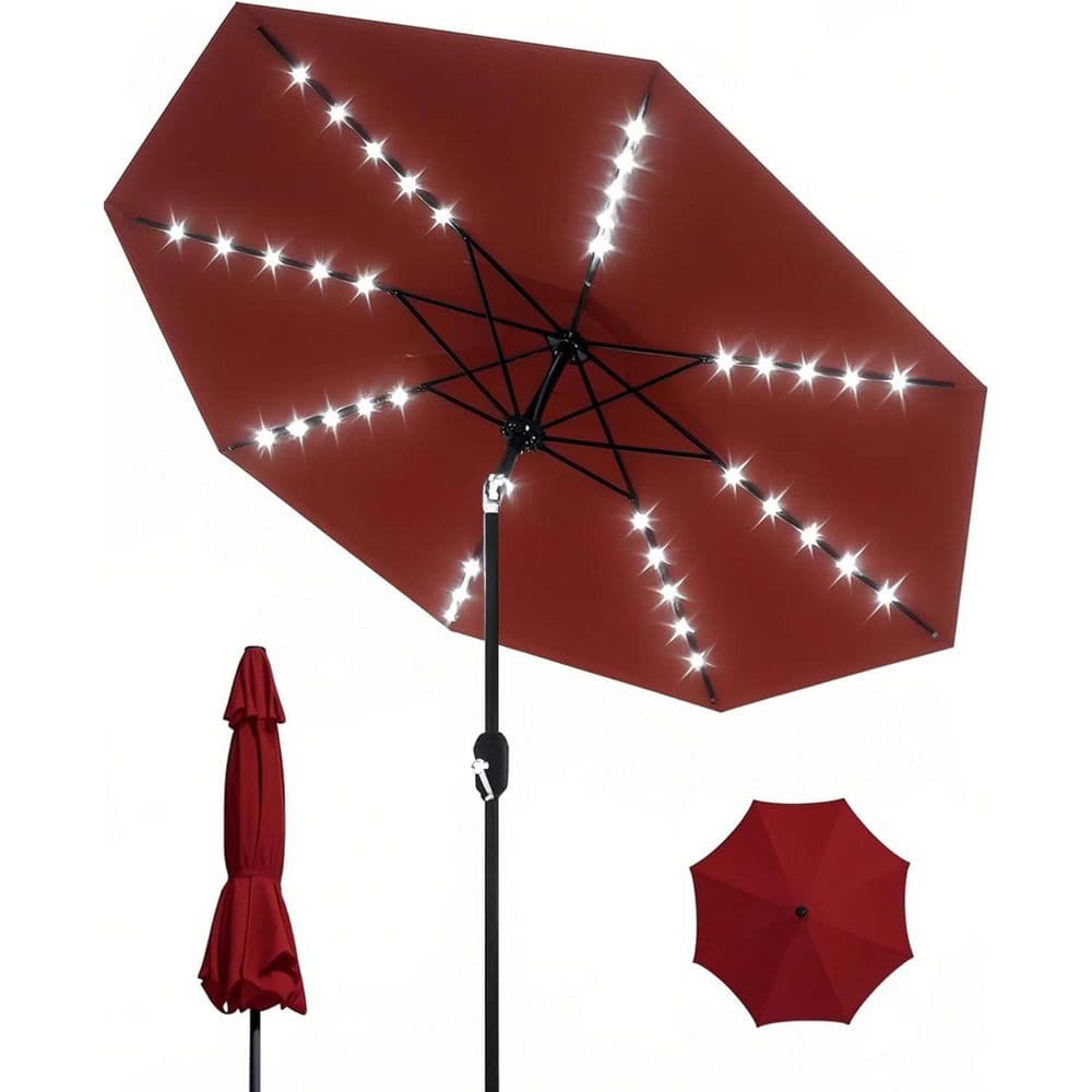 10 ft. Steel Patio Umbrella in Red with 40-Solar LED Lights, Tilt Crank, 8-Ribs for Pool, Deck, Backyard price history on PriceWatchPro