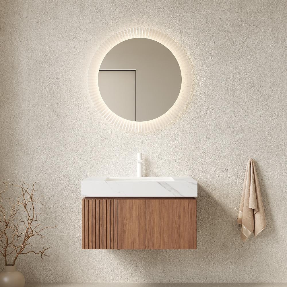 30 in.Single Sink Brown Oak Floating Bathroom Vanity,Stone White Top&Ceramic Basin,Soft-close Door&Drawer price history on PriceWatchPro