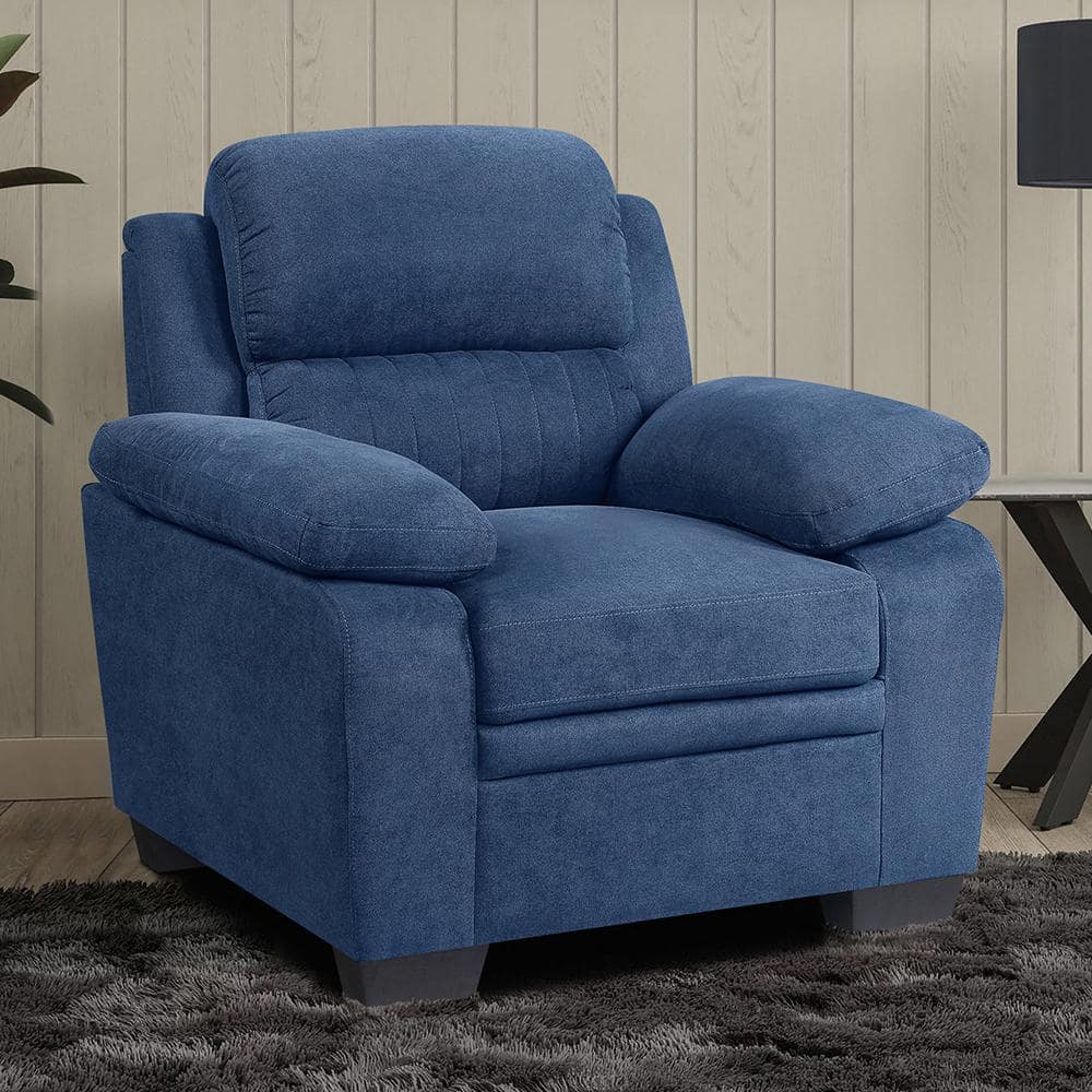 Deliah Blue Textured Fabric Accent Chair with Pillow-Top Arms