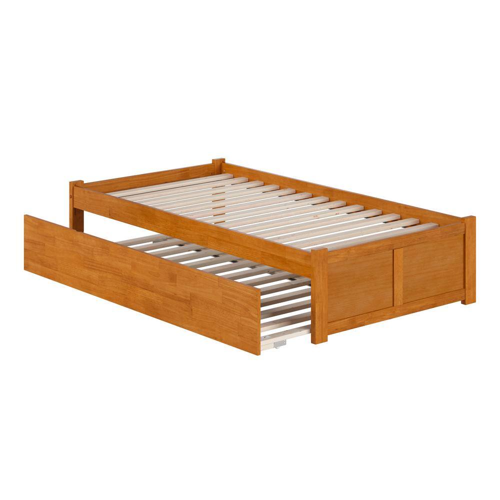 Light Toffee Twin Wood Platform Bed with Trundle and Slats
