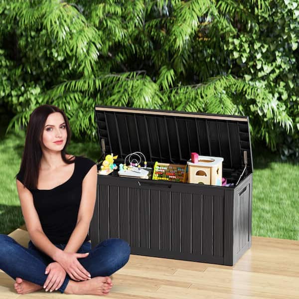 80 Gal. Black Resin Large Storage Deck Box for Outdoor Indoor