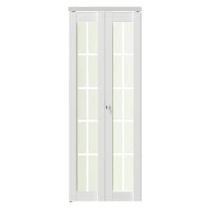 30 in x 80 in, Frosted Glass, Solid Core, White, 10-Lite, MDF Wood, PVC Covering Bi-fold Doors with Hardware Kits