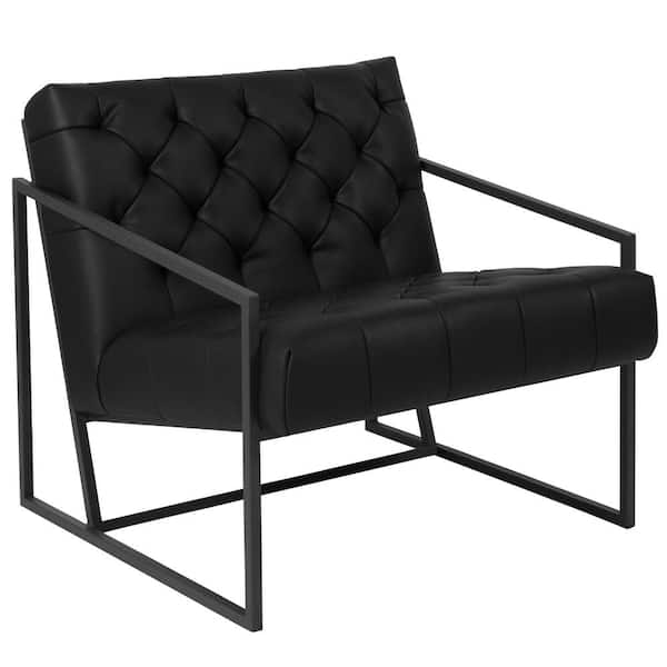 Flash Furniture Black Hercules Madison Series LeatherSoft Tufted Lounge Chair, Tufted Retro Accent Chair for Living Room