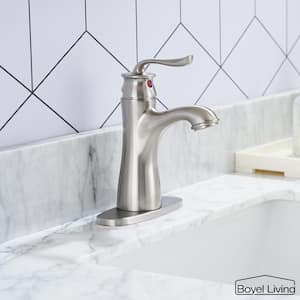 1.2 GPM Single Handle Single Hole Bathroom Faucet with Deckplate Included and Drain Kit Included in Brushed Nickel