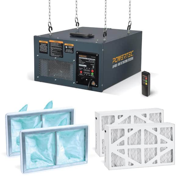 3-Speed Remote Controlled Air Filtration Systems (300/350/400 CFM) with Inner and Outer Filters Replacement (2 of Each)
