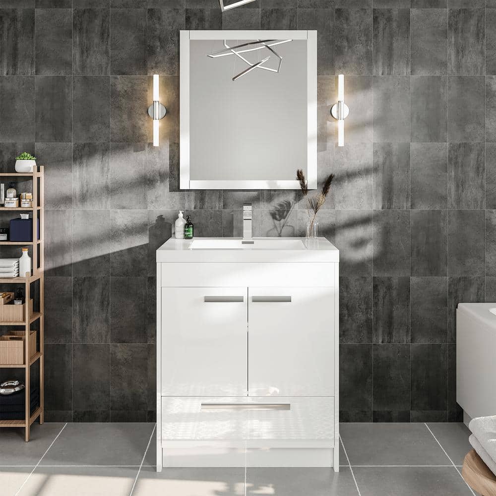 White Acrylic Top Modern Bathroom Vanity with Chrome Handles