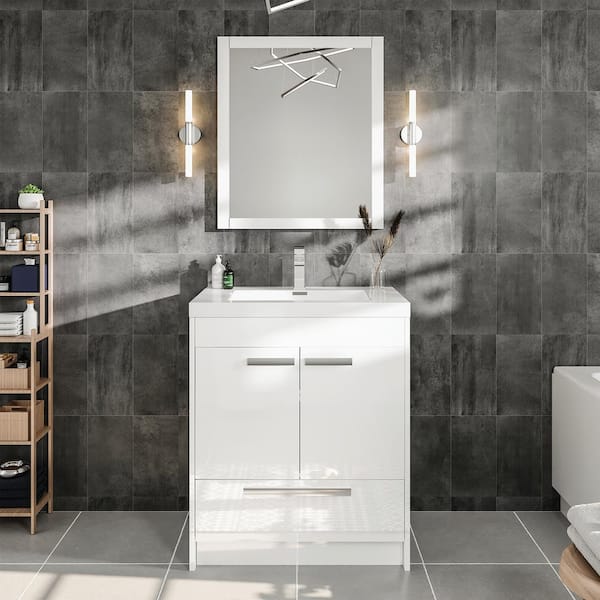 Lugano 30 in. Single Sink White Bath Vanity with White Acrylic Top (Assembled)