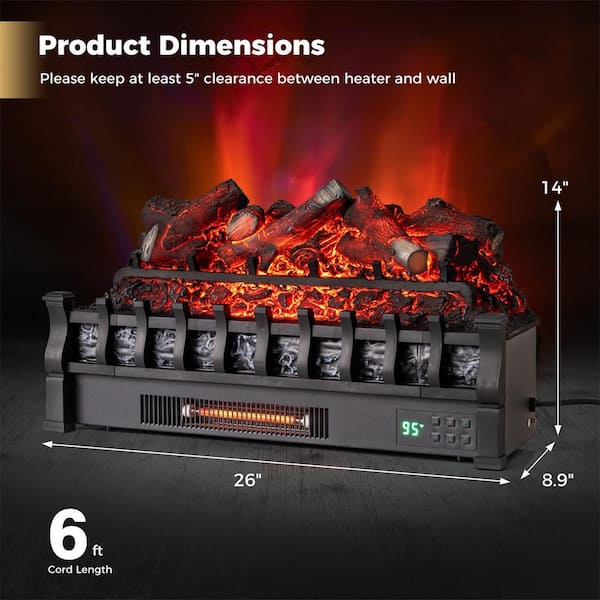 26 in. WiFi Infrared Quartz Freestanding Electric Fireplace Insert Logs Heater with Lemonwood Logs in Black