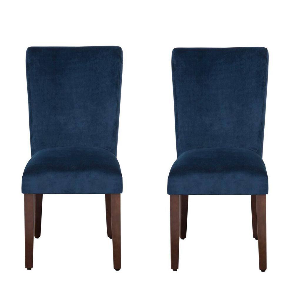 Navy Velvet Upholstered Parsons Side Chair with Wood Legs