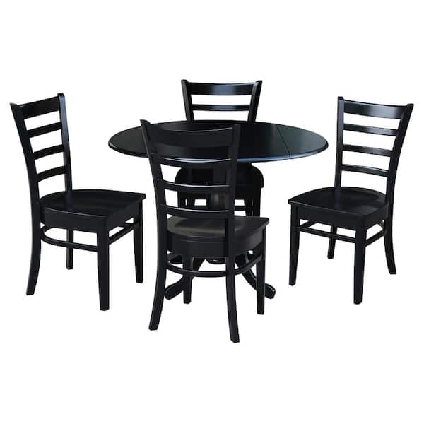 International Concepts 5-Piece 42 in. Black Dual Drop Leaf Table Set with 4-Side chairs