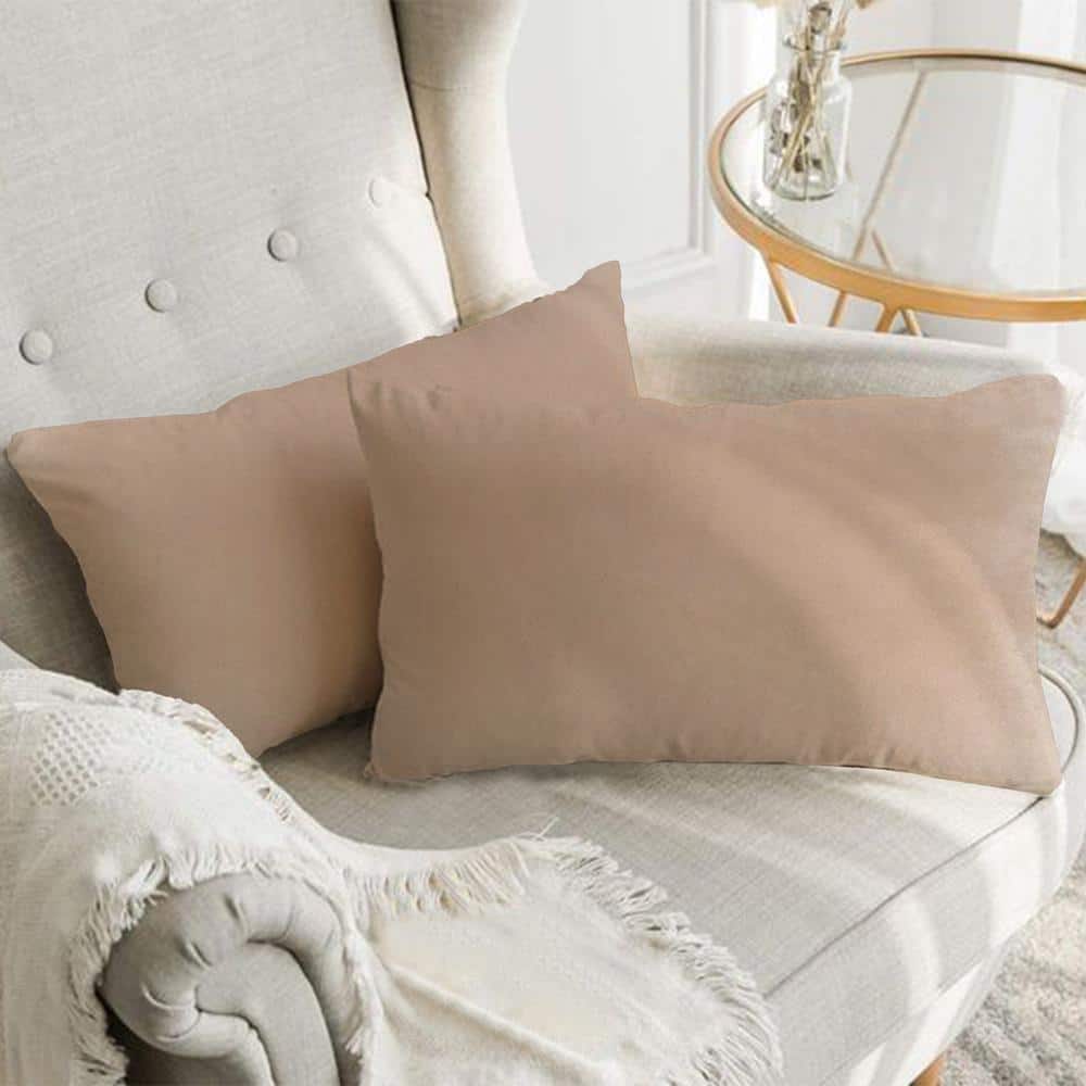 Khaki Velvet 12"x20" Throw Pillow Covers with Hidden Zipper