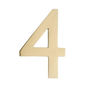 4 In. Polished Brass Floating House Number 4