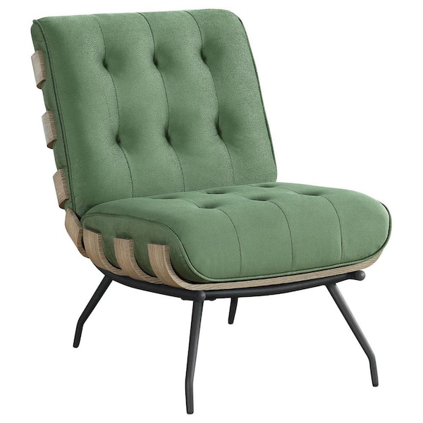 Aloma Green Fabric Armless Accent Side Chair with Tufted Cushions