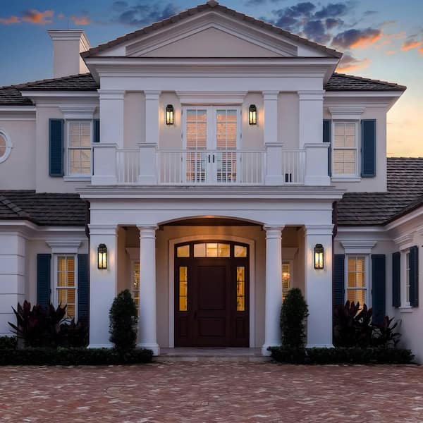 15 in. 1-Light Black Outdoor Hardwired Wall Lantern Sconce Light with Ripple Tempered Glass, No Bulbs Included