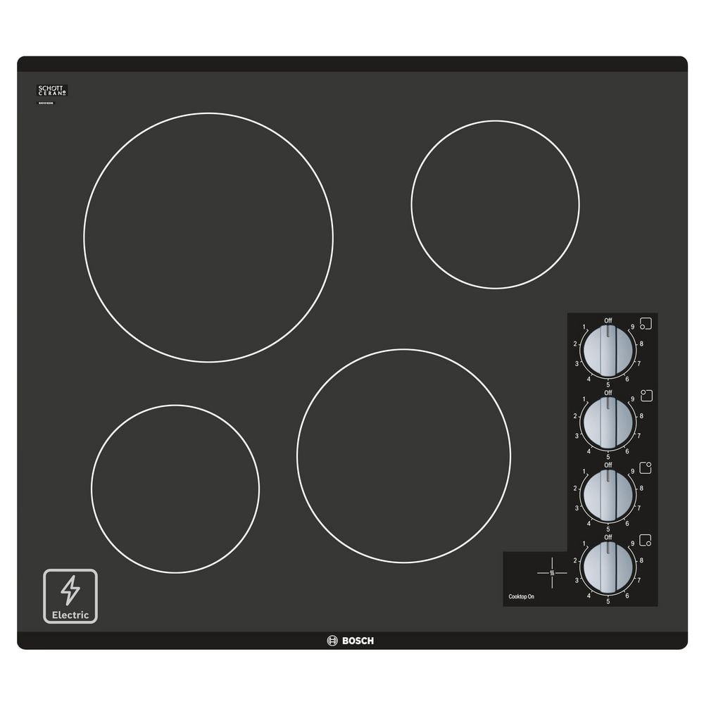 Bosch 500 Series 24 in. Radiant Electric Cooktop in Black with 4 Burner Elements including 2,200-Watt Burner Boil Time