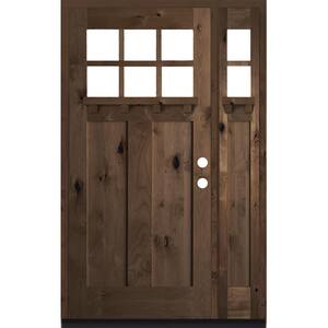 50 in. x 80 in. Craftsman Alder 2 Panel Left Hand 6 Lite Clear Glass DS Provincial Wood Prehung Front Door/Sidelite