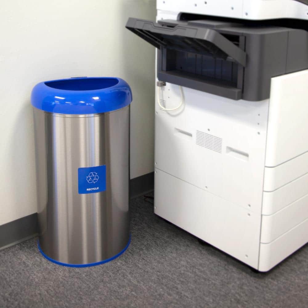 Blue Stainless Steel 13.2-Gallon Touchless Recycle Trash Can