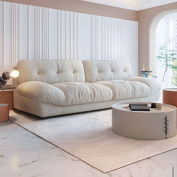 Modular 105 in. Microfiber 2-Seater Loveseat Modern Cloud Sofa with Cozy Cushion in Beige for Home Office Show Room