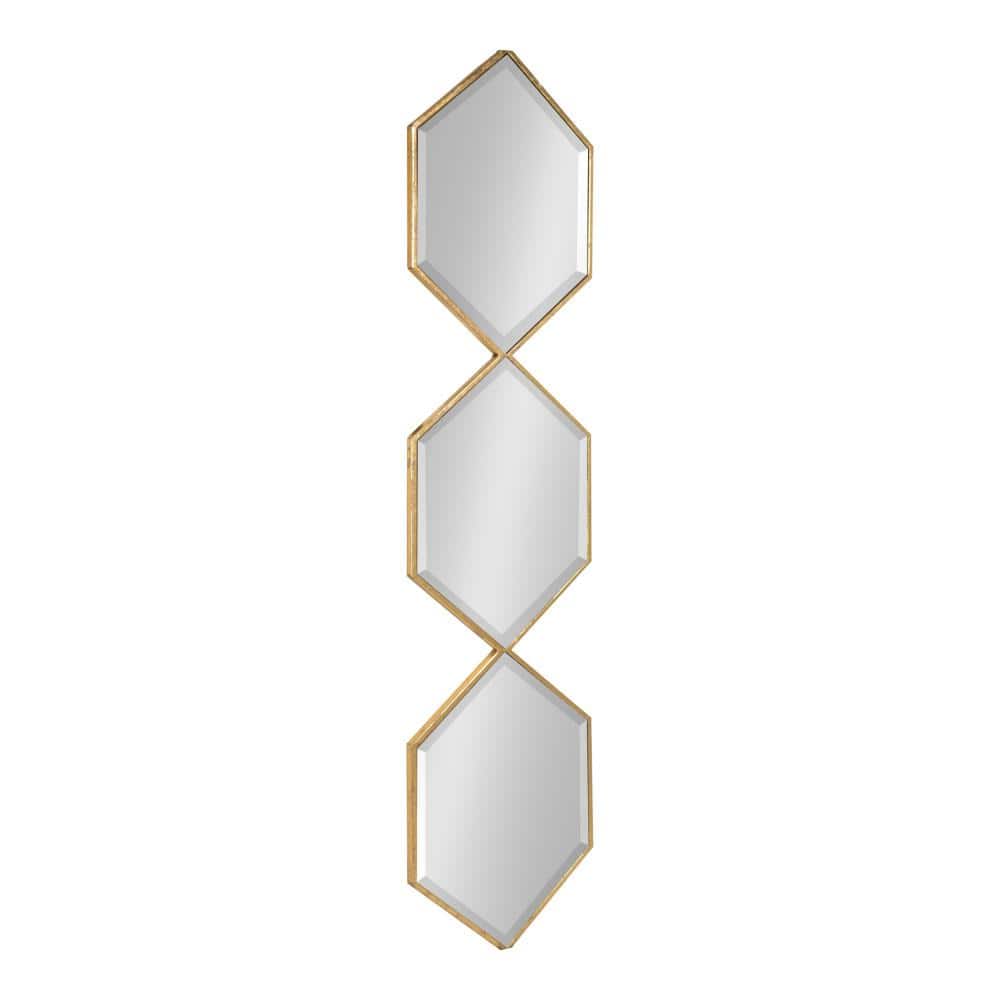 Roycen Gold Hexagon Trio Narrow Wall Mirror 10"x42"