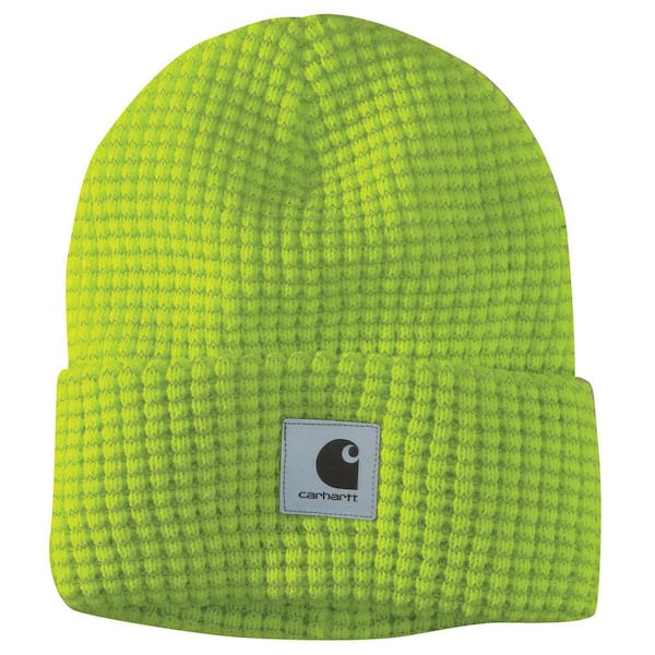 Men's os Brite Lime Acrylic/Polyester Knit Beanie with Reflective Patch Hat