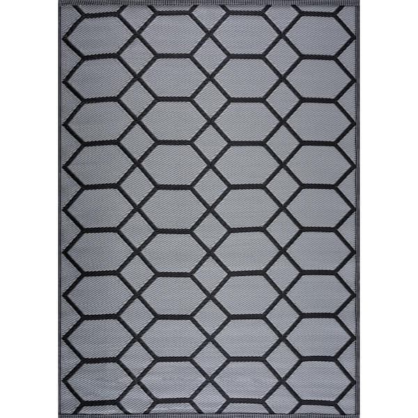 Miami Black Gray 4 ft. x 6 ft. Reversible Recycled Plastic Indoor/Outdoor-Floor Mat Area Rug