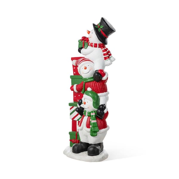 35.25 in. H Christmas Resin Stacked Snowman Porch Decor