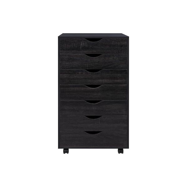 HOMESTOCK 7-Drawer Distressed Black 34.2 in. H x 15.7 in. W x 18.8 in. D Wood Vertical File Storage Cabinet