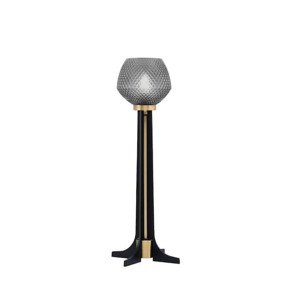 Unbranded Delgado 22 in. Matte Black & New Age Brass Accent Lamp Smoke Textured Glass Shade
