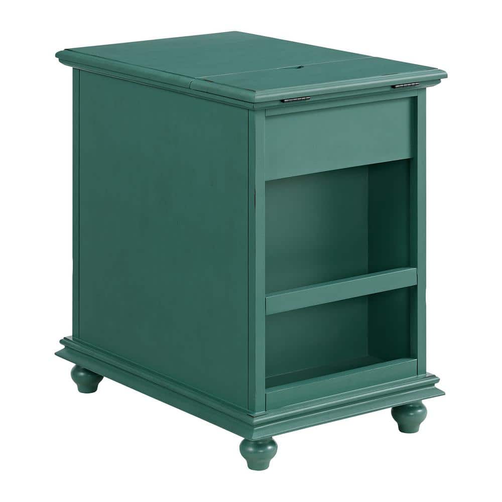 Antique Teal Parisian-Inspired Chairside Table with Power