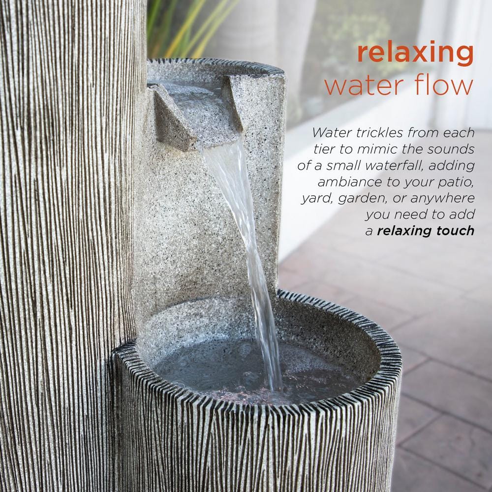 Modern 41" Gray Polyresin Three-Tier Column Fountain with LED Light