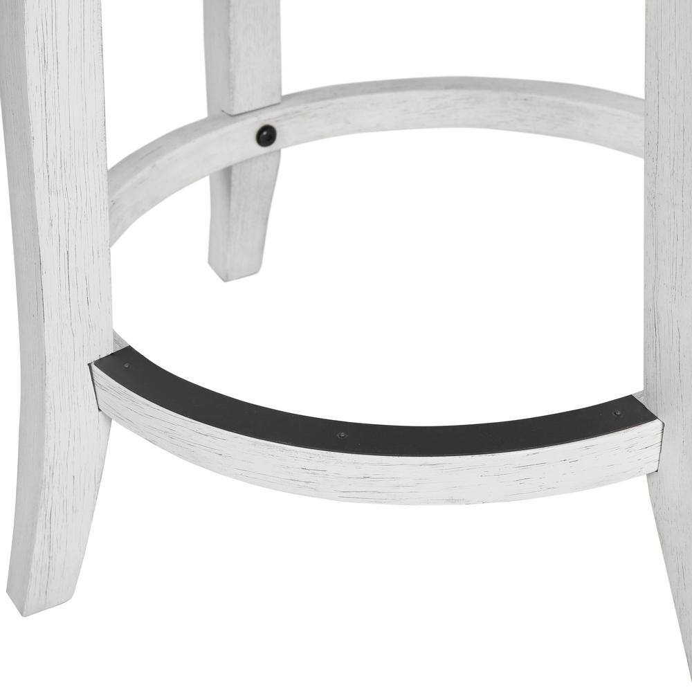 Farmhouse Reclaimed White Wood Bar Stool with Natural Seagrass Seat