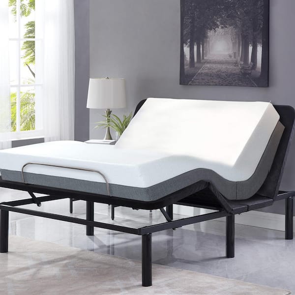 HOMESTOCK Black Metal Bed Frame Full Platform Bed with 7 Adjustable Positions Wireless Remote Lounge Function 60235HDC