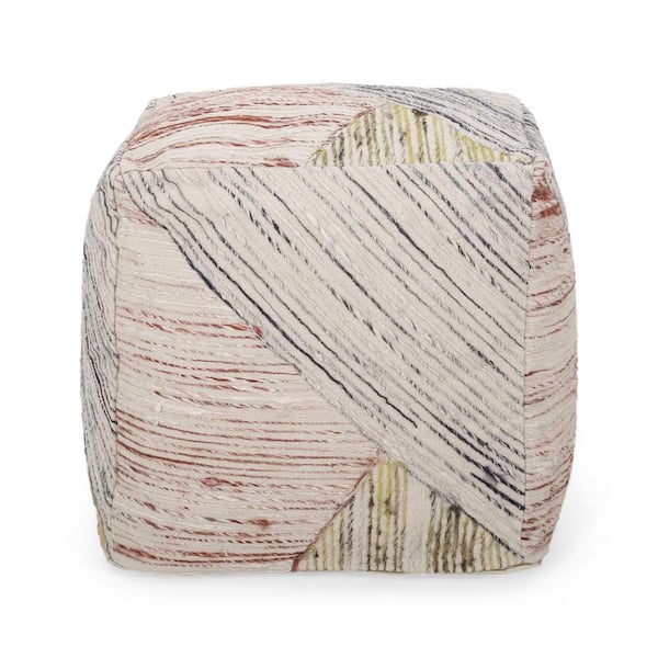 Noble House Sayre Multicolor Fabric Cube Pouf