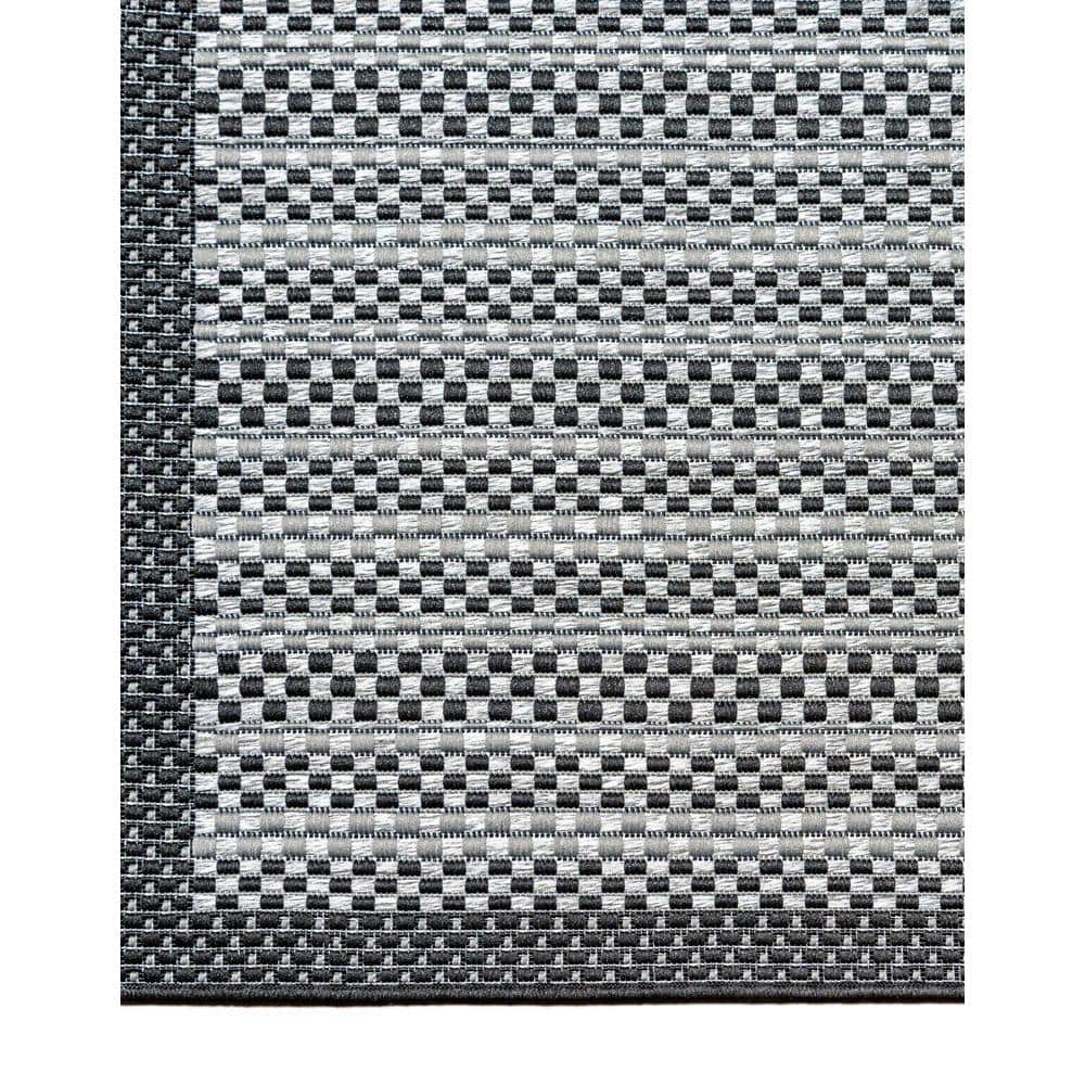 Gray Stripe Synthetic Square Outdoor Rug, 6' x 6'