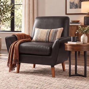 Brown PU Accent Arm Chair with Rubber Wood Legs