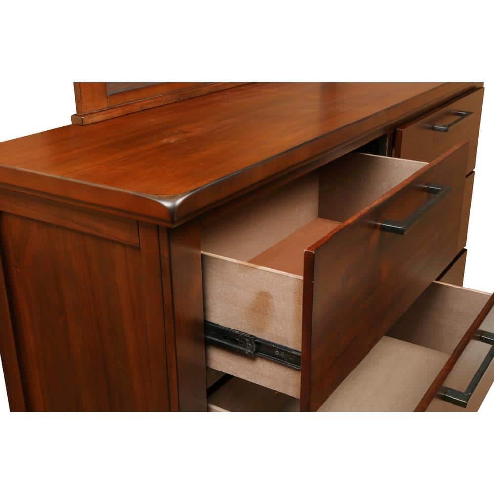 Chestnut Brown Wood 6-Drawer Dresser with Mirror