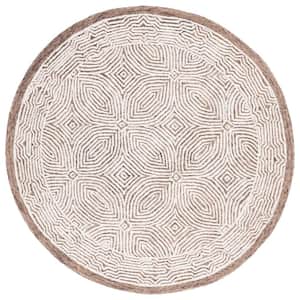 Abstract Beige/Ivory 6 ft. x 6 ft. Floral Medallion Round Area Rug