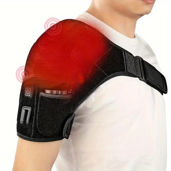 Aoibox Portable Shoulder Brace Wrap Heated Pad Strap, Electric Wireless Heated Pad, Black