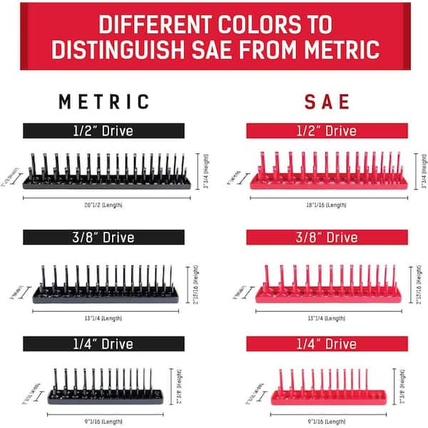 B&C Home Goods 6 Piece SAE & Metric Tray Socket Holder Toolbox Organizer