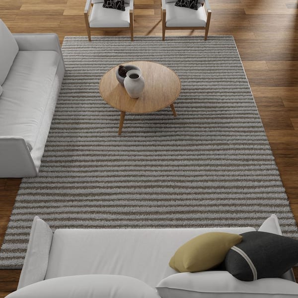 Vemoa Altomarze Gray 6 ft. 7 in. x 9 ft. 2 in. Stripe Polyester Area Rug